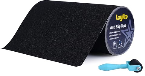 Leyibo Anti Slip Traction Tape with Roller, 12 Inch x 35 Ft Non Slip Grip Tape for Skateboard, Waterproof Anti Skid Grit Roll for Stair Step Outdoor/Indoor, High Traction Non Skid Abrasive Stair Tread