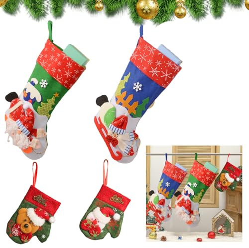 tangger 4PCS Nikolausstrumpf Set Weihnachtsstrumpf Werden Weihnachtssocken Weihnachtsbaum Socken Weihnachtsstrümpfe Weihnachtsstrumpf Set Nikolausstiefel Socken(2 Größen)