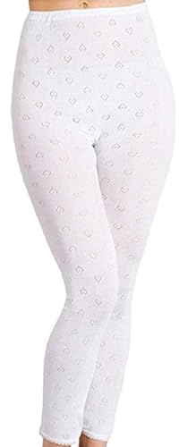 Ladies Trousers Long John 100% Cotton Underwear Womens Sleepwear & Loungewear, White Trousers Women Leggings for All Season - UK Size S-3XL, Made in UK