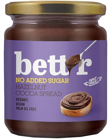 Bett’r Hazelnut Cocoa Cream Without Added Sugar - 100% Organic, Vegan and Palm Oil Free - 250g