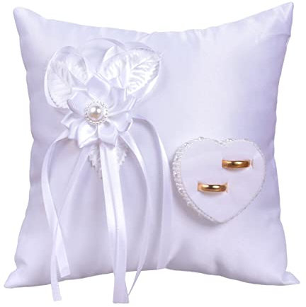 Aublinto Ehering-Kopfkissen Ringkissen mit Blumen Hochzeit, Verlobung, Heiratsantrag Dekoration Heirat Paar Ring Halter Accessoires Für Eheringe Ringhalter in Herzform