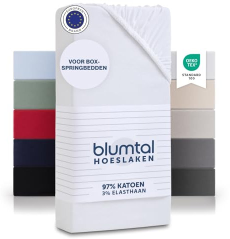Blumtal Luxus Spannbettlaken 180x200cm Boxspringbett bis 40cm Höhe - Oeko-Tex Zertifizierte Baumwoll Bettlaken 180x200 Boxspringbett - Spannbettlaken 180x200cm Baumwolle - Weiss