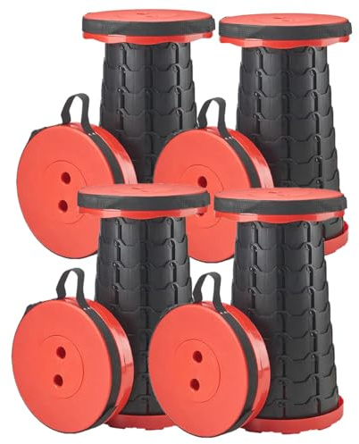FOLDYSEAT Lot de 4 tabourets télescopiques portables et pliables pour camping, jardin, pêche, randonnée, voyage, barbecue, charge maximale 180 kg