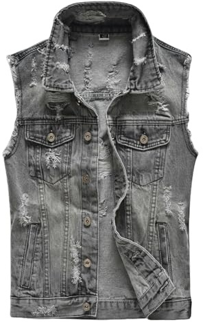 OonMan jeansväst för män vår, sommar och höst modeller denim grå stor storlek lediga axlar