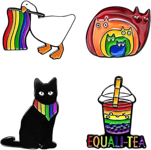 TenaLucy 4 stycken pride-stift, söta pins HGBTQ tillbehör regnbåge LGBTQ regnbågsflagga söta katter pins plugg, för ryggsäckar, smycken, hattar, jackdekoration, rolig nål