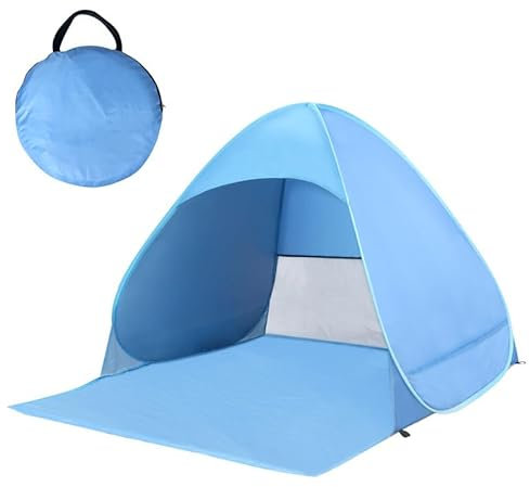 BUOAZR Pop Up Strandmuschel mit UV Schutz (UPF 50+), 2-4 Personen Tragbar Groß Strandzelt, inkl Tragetasche und Heringe, Automatisches Strand Camping Zelt