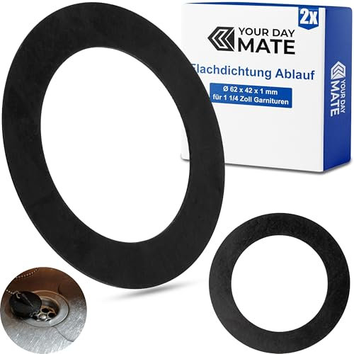 Joint plat pour soupape de vidange, 2 pièces, Ø 62 x 42 x 1 mm, pour garnitures de lavabo 1 1/4 pouce, soupape de vidange d'évier Joint de remplacement, kit d'étanchéité robinetterie de cuisine