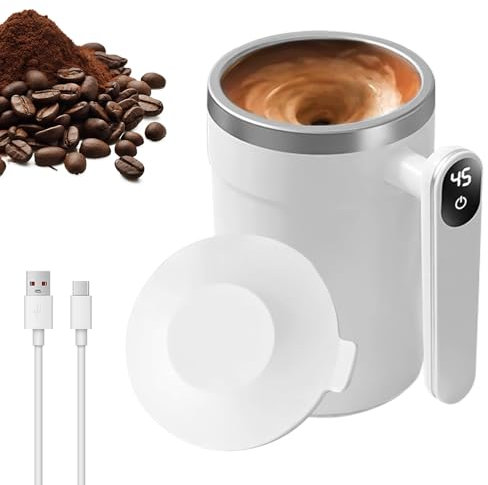KQWVZ Selbstrührende Tasse, 400ml Automatische Magnetische Rührkaffeetasse, Selbstrührende Kaffeetasse mit Temperaturanzeige, Automatic Magnetic Stirring Coffee Mug für Kaffee, Milch, Heiße Schokolade