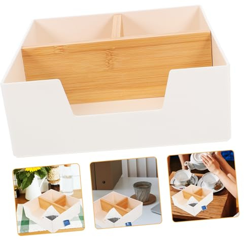SMASOLO Organizador De Estuche Para Bolsitas De Té Con Compartimentos Soporte Para Café y Azúcar Caja Resistente y Portátil Para Cocina u Oficina Blanco