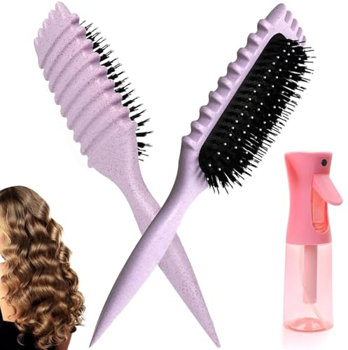 YOYEAH Spazzola per Capelli Ricci Metodo Curly con Spruzzino per Capelli - Spazzola Definizione Ricci per Modellare e Ridurre il Frizz - Colore Rosa, 27cm, Spray Bottle da 200ml