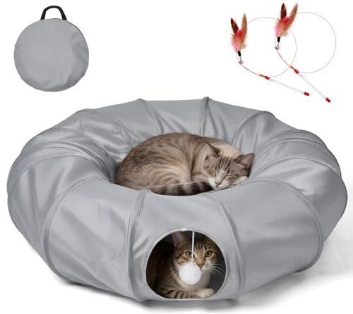 Odoland Tunnel pour chat avec lit, pliable, rond, pliable, avec espace de couchage, pour l'intérieur, chatons, lapins, chiots, petits animaux