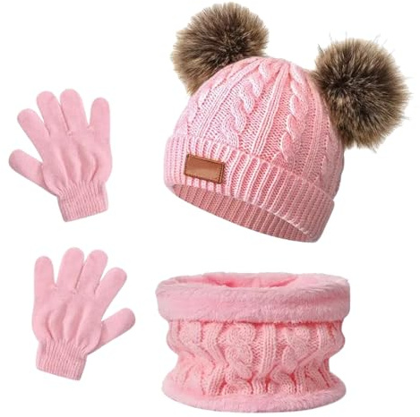 MUNSKT Lot de 3 bonnets chauds d'hiver pour enfants de 1 à 5 ans, garçons et filles,ensemble d'accessoires d'hiver de sports de plein air,ensemble thermique tricoté épais et chaud