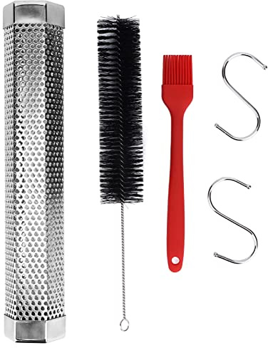 Respicefinem Tube de fumage de 12 pouces | En acier inoxydable, Tube de fumage de granulés BBQ boîte fumée, outils de Barbecue en bois de fruits avec crochet à brosse