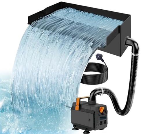 12 Inch Pond Waterfall Overflow Tub Kit With 45W 3000 L/H Water Pump Steel Waterfall Box Includes 3M Corrugated Pipe Pond Filter Adjustable Flow for Wide Sheet Waterfall Stream & Rock Wall