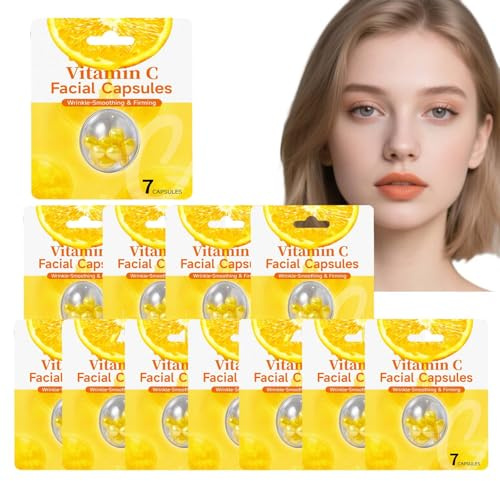 Vitamin C-kapsel-ansiktskräm fuktkräm, vitamin C-serum, anti-åldrande för rynkor, strålande hud, ljusande, djup fuktgivande, uppstramande för alla hudtyper (12 st)