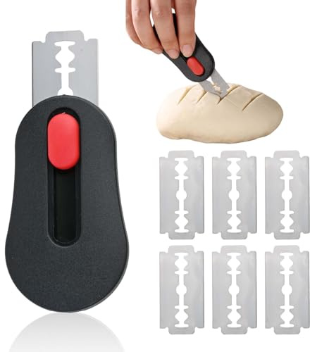 Hontaog Cortador de Masa de Pan, Cuchillo de Panadero con 6 Hojas de Afeitar, Cuchillo para Masa Magnético Extraíble, Herramienta para Cortar Pan, Accesorios para Hornear Pan