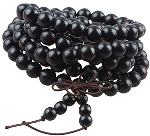 KYEYGWO 108 Natürlich Holz 6mm Mala Perlen Armband für Damen Herren, Meditation Gebet Wickelarmbänder Tibetisch-buddhistischen Stretch-Armbänder Halskette