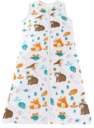 Chilsuessy Sommerschlafsack Baby Schlafsack Kleine Kinder Schlafanzug ohne Ärmel für Sommer und Frühling 100% Baumwolle, Waldtiere, 130/Baby Höhe 130-150cm