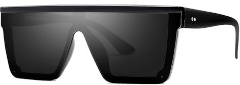 SOJOS Sonnenbrille Damen Verspiegelt Groß, Rechteckige Dicken Rahmen Flach Oben Sonnenbrillen Siamesische Linse SJ2117