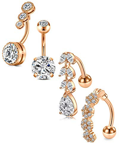 JFORYOU 14G Bauchnabelpiercing Set 10mm Rosegold Silber Chirurgenstahl Bauchnabel Bauch Körper Piercing Schmuck Damen