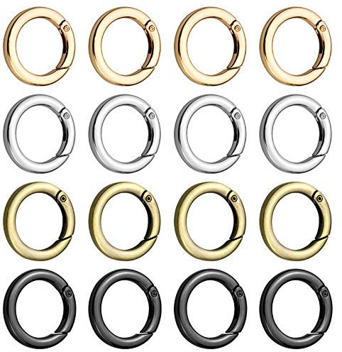 Hysagtek 16 Stück Karabiner Rund 25mm, 4 Farben Mini Karabinerhaken, Schlüsselring Klein O-Ring, Schlüsselring Karabiner für Taschen Geldbörsen Schlüsselanhänger Schnalle