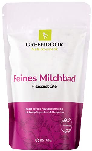 GREENDOOR Milchbad Hibiscusblüte 200g aus der Naturkosmetik Manufaktur, Haut pflegendes Milch Bad, 100% natürlicher Badezusatz, bioabbaubar, Entspannungsbad, Wellnessbad, Geschenke