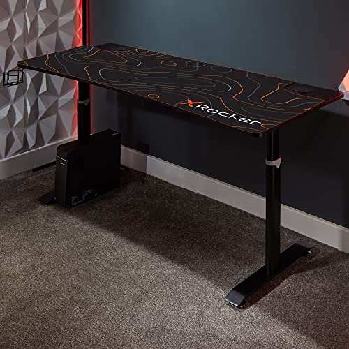 X Rocker Cougar XL Escritorio y estación de Trabajo para Juegos de Altura Ajustable, Mesa de computadora de Metal Resistente con Alfombrilla de ratón Grande, portavasos y Bandeja para Cables – Negro