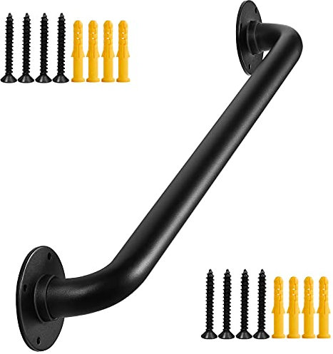 Purife 2FT Black Matte Industrial Pipe Staircase Handrails for Indoor, 24 Inch Metal Stair Hand Railings, Wall Mounted Hand Rails, Outdoor Porch Steps Railing, Deck Banister Rails