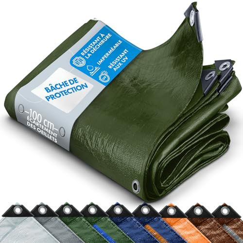 KARAT - Bâche de Protection - Tarpaulin étanche, résistant à la déchirure - Bâche avec Oeillets Inoxydable - Couverture extérieure pour travaux - Epaisse densité 240 g/m², Vert 1,5x6 m