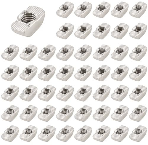 alwaiiz Dado a testa martello, 50 pezzi, a T, dadi a T, dado a martello, testa a martello, dado M8, profilo in alluminio zincato, scanalatura di estrusione, norma europea (EU40-M8 x 19,5 x 10)