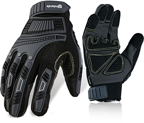 ANDANDA Heavy Duty Polyurethane Synthetic Leather, Anti Impact Safety Work Gloves Men, TPR Anti-Vibration Non-Slip, Touchscreen Capable，Mechanics Gloves for Rigger Construction Warehouse, L 1 Pair