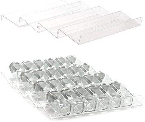 AyeVision Set of 4 Spice Jars Rack Plastic Drawer Organizer Expandable Seasoning Holder Organisation for Kitchen