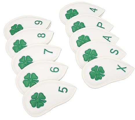 Golfschläger-Kopfbezüge, 10 Stück Golf-Eisen-Abdeckungen, Vierblättriges Kleeblatt-Muster, PU, ​​wasserdicht, Zarte Golf-Eisen-Abdeckungen, Set für die Meisten Schläger (White)