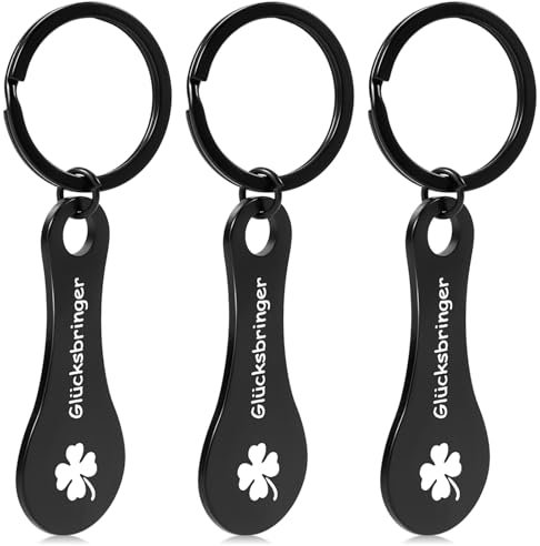 Otuuz 3 Porte-Clés de Panier d'Achat Porte-Clés de Caddie en Acier Inoxydable Jetons de Caddie Amovibles Porte-Clés de Chariot de Magasinage Porte-Bonheur de Trèfle Puce pour Caddie (Noir)