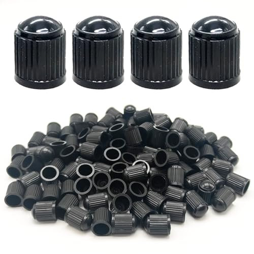 EUPSIIU 100 Pcs Tyre Valve Caps, Dust Caps For Car Tyres, Plastic Dust Caps, Universal Car Tire Stem Dust Covers for Car Tyres, SUV, Motorbike, Bike, Bicycle Tyres, Trucks, Airtight Seal (Black)