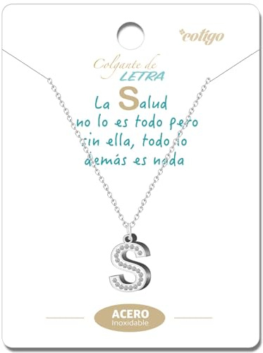 cotigo-Collar Letra Inicial Acero inoxidable con Piedra de Circonita Brillantes-Collar Mujer con Colgante de Letra A-Z - Colgante Inicial de Nombre-Regalo para Mujer, Dia de Madre (2 S-PLATEADO)