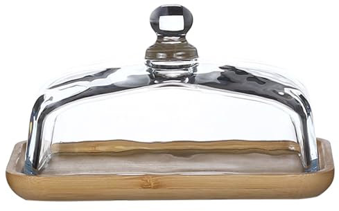 Dxcaicc Plateau de Service à Desserts en Bois d'acacia avec Couvercle en Verre, Assiettes à Pain polyvalentes, récipient à gâteau au Beurre, Dessert au Fromage aux Fruits, apéritif et légumes,A