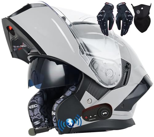 Letetexi Bluetooth Casque Moto Modulable Anti-buée Visière Casques Scooter Chopper ECE Homologué Casques Intégraux Flip-Up Anti-Collision Casque Integral Moto pour Locomotive Homme Femme