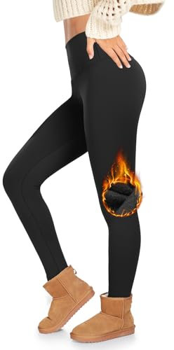 ACTINPUT Thermo Leggings Damen Winter Gefütterte Leggings High Waist Blickdicht Schwarz Leggins Lang Warme Sportleggins Thermoleggins Yogahose Strumpfhose für Alltag(Schwarz,XXL-3XL)