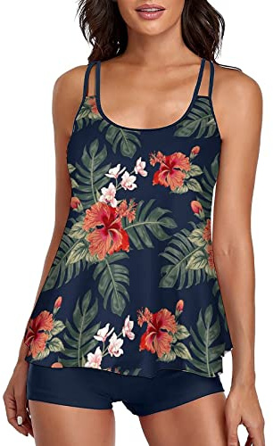Dinglong Tankini Grande Taille Ventre Fluide pour Femmes contrôle Deux Costumes Maillots de Bain avec Shorty Maillot de Bain pièce Haut Maillots de Bain Maillots de Bain Tankinis Ensemble