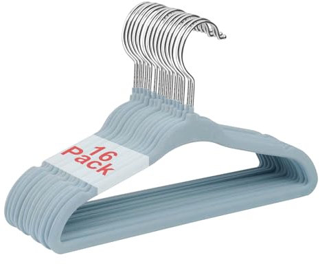 Wellong Baby Velvet Hangers, 28cm Kid Non-Slip Hangers for Infants and Toddlers 16 Pack Blue