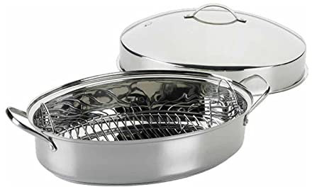 CHFYIJYHM Oval Turkey Roaster - Roasting Pan with Rack and Lid - Stainless Steel Fish Steamer for Gas Stove, Induction Stove, Electric Pottery Stove Electric Heaters(Regular)