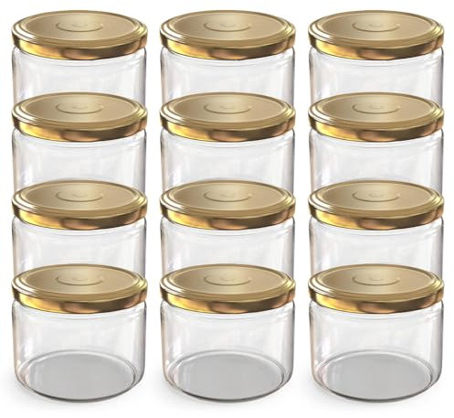 Oputec Lot de 48 bocaux de 282 ml avec couvercles à visser dorés – Parfaits pour les confitures, les confitures et plus encore, petits bocaux avec couvercle, parfaits comme pots à confiture et bocaux