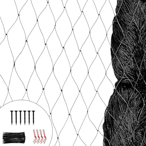 Chingcoo Filet de protection contre les oiseaux, 15 × 15 m, à mailles serrées, en nylon multifilament, pour piscine, arbre fruitier, filet anti-oiseaux, avec 50 serre-câbles, 6 sardines, 8 sangles de