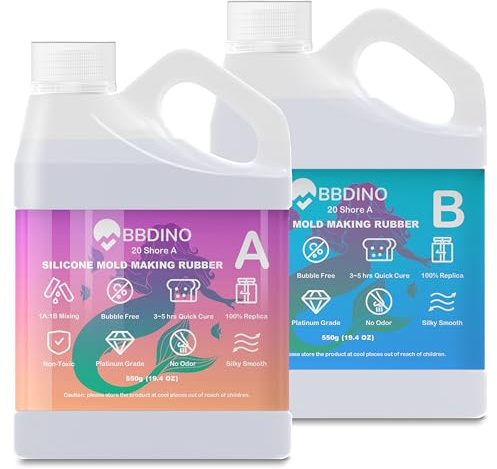 BBDINO Silikonformkit 20A silikon för mögeltillverkning, genomskinlig 1,37 uns, 1A:1B efter volym, flytande silikon för formar tillverkning av harts, tvål, vax, lera