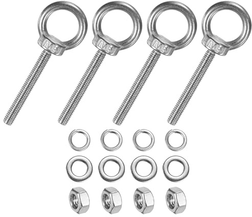M METERXITY 4-Sets Boulons À Oeil En Acier Inoxydable M6x50mm Boulon À Oeil À Épaulement Pour Suspension/Fixation Avec Écrous Et Rondelles Filetage Mâle Longueur 1.97 Pouce
