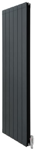 Radiatore di Design in Alluminio 1800mm x 475mm e Valvole Cromate TRV Verticale Doppio Pannello Piatto A Colonna Termosifone Moderno Leggero Grigio Antracite Spazzola Kit di Fissaggio Staffe Inclusi