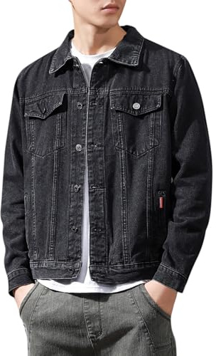 Giacca Jeans Uomo Nera, Giubbino Estivo Uomo, The Trucker Giacca Classic Retro Vintage Giubbotto in Cotone Lapel Cappotto da Lavoro Casual Giacca da Lavoro Giacca da Camionista