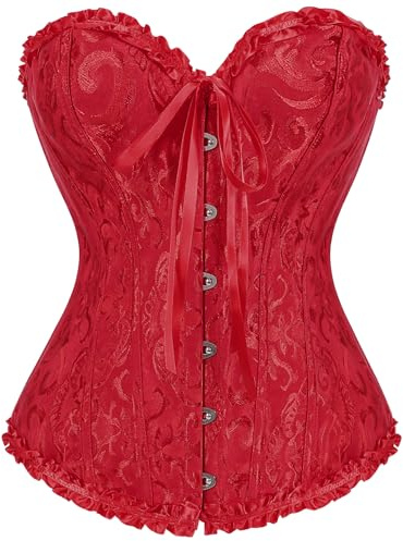 JASGOOD Women's Bustier Corset Lace Up Boned Overbust Bustier Lingerie Top Red X-Small