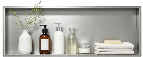 Bernkot Nicchia da parete per doccia in acciaio inossidabile, Nicchia per doccia 90 x 30 x 10 cm, Nicchia da bagno, Nicchia per doccia, Mensola da bagno da incasso, Spazzolato, Argento
